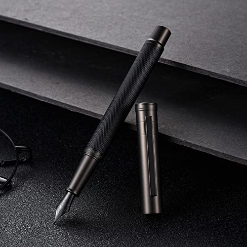 Hongdian Black Forest Fountain Pen Medium Nib Classic Design with Converter and Metal Pen Case Set - color: Black, style: Medium Point