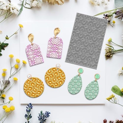 4PCS Polymer Clay Texture Sheets Set for Using with Clay Cutters, Vintage Clay Texture Mats, Pottery Jewelry Making Kit DIY Creative Crafts Tools - style: Retro Pattern 2 Theme-4pcs