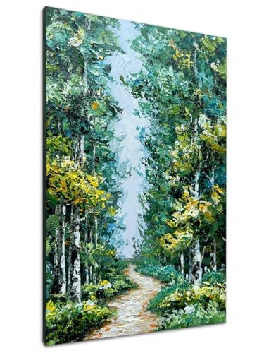 Alenoss Hand Painted Oil Painting on Canvas, Green Textured Wall Art | 28x40 inches Forest Painting for Living Room Bedroom - color: AL-B103