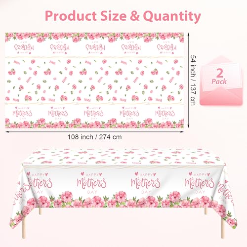 Kochorie 2 Pack Mother's Day Tablecloths 108 x 54 Inch Happy Mother’s Day Table Covers Disposable Waterproof Plastic Tablecloth for MOM's Day Party Supplies Home Outdoor Dining Table - style: Mother's Day