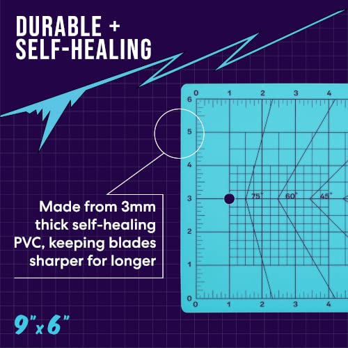 Zoid 9" x 6" Self-Healing Cutting Mat, PVC Grid Mat, Crafting and Sewing Mat for Multiple Projects, Arts and Crafts, Silhouette Cutting, Cyan/Purple BP - style: 9" X 6"