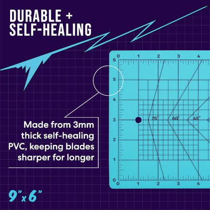 Zoid 9" x 6" Self-Healing Cutting Mat, PVC Grid Mat, Crafting and Sewing Mat for Multiple Projects, Arts and Crafts, Silhouette Cutting, Cyan/Purple BP - style: 9" X 6"