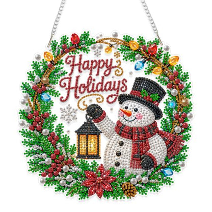 Eiflow Acrylic Diamond Art Pearl Kit for Adults Snowman Wreath, DIY Pearl Diamonds Painting Door Hanger Board Kit Diamond Art Painting Pendant Ornament (Happy Holiday) - color: Wreath