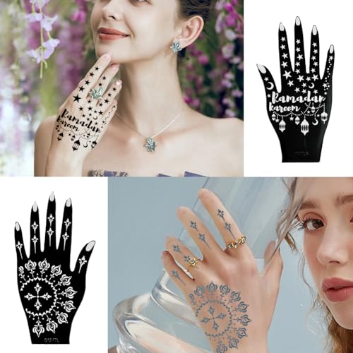 Xmasir 10 Sheets Henna Tattoo Stencils, Ramadan Temporary Tattoos Templates | Eid Tattoos Stickers Kit, Reusable Set for Girls and Women Body Art Paint - size: 10P