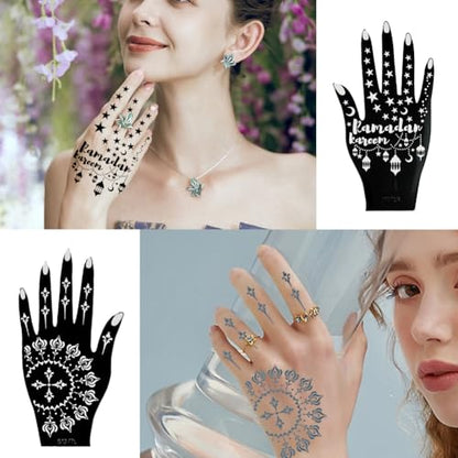 Xmasir 10 Sheets Henna Tattoo Stencils, Ramadan Temporary Tattoos Templates | Eid Tattoos Stickers Kit, Reusable Set for Girls and Women Body Art Paint - size: 10P