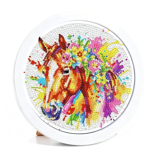 bleihum Horse Diamond Art Kits for Kids with Round Frame 8X8 inch | Small Diamond Art Painting for Kids Ages 8-12, Animals Gem Arts and Crafts for Girls Boys Gift Wall Decor - color: CC1171-US