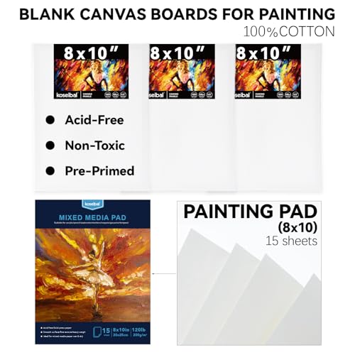 koseibal Kids Acrylic Paint Set with Canvas, Art Supplies Kits for Adults | Art Painting Supplies Kit for Beginners & Adults 18 Vibrant 22ml Acrylic Paint, 6 Canvas Boards, Desktop Easel - color: 18x22ml+Easel-S