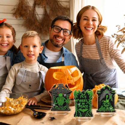Kosiz 9 Pcs Halloween Diamond Painting Tabletop Decorations Tombstone Diamond Art Kits for Adults Double Sided Acrylic Tombstone Skull Centerpieces Sign for Table Beginner DIY Crafts Gifts Party Decor - style: Tombstones