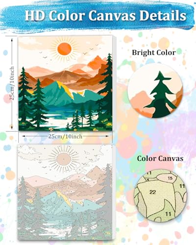 TOCARE Framed Paint by Numbers Kit for Adults Beginner, Sunset Mountains Paint by Number Framed,Easy Adult Paint by Number Kits on Canvas Framed (10x10 Inch, Without Easel) - color: TC-F-94