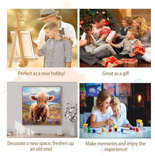 Artunion Framed Paint by Numbers Kit for Adults Beginners & Kids Ages 8-12,Highland Cow Paint by Number with Frame,Cow Animal Paint by Numbers Kit on Canvas 10 * 10 Inch Without Easel - color: ZXT-324-F