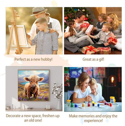 Artunion Framed Paint by Numbers Kit for Adults Beginners & Kids Ages 8-12,Highland Cow Paint by Number with Frame,Cow Animal Paint by Numbers Kit on Canvas 10 * 10 Inch Without Easel - color: ZXT-324-F