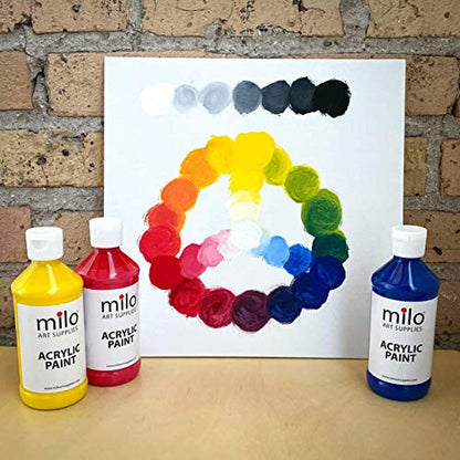 milo Acrylic Paint Set, 6 Primary Colors, 4 oz Bottles, Semi-Gloss | Safe, Non-Toxic, Made in the USA, Arts & Crafts Paints for Artists, Student & Hobby Painters, Paint Pack, Classroom, Bulk - style: Primary Set 6 x 4 oz
