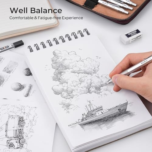 Nicpro 20PCS Metal Mechanical Pencil Set in Leather Case - color: Silver, size: 20pcs