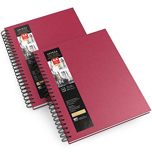 ARTEZA Watercolor Sketchbook, 2-Pack, 64 Pages Each, 9 x 12 Inches, Pink Hardcover, 140-Pound Spiral-Bound Paper - color: Pink, size: 9x12 inch - 2 pack