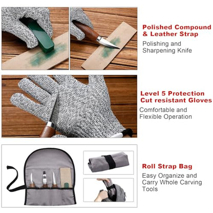 Gisafai 15 Pcs Spoon Carving Kit Wood Whittling Kit Includes 3 Wood Carving Knife 8 Spoon Blank and Gloves for Adults and Kids Beginners Gifts