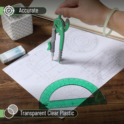 Mr. Pen- Geometry Compass and Protractor Set, 6 Inch Compass - color: Lush Garden Green, size: 1 Set
