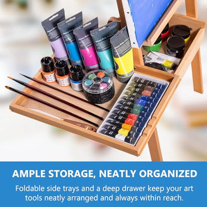 Falling in Art Large Wooden Painting Easel with Storage Drawer and Palettes | H-Frame Studio Easel Stand Holds Canvas up to 36 Inches, Suitable for Adults, Beginners, and Artists, Natural - style: Natural
