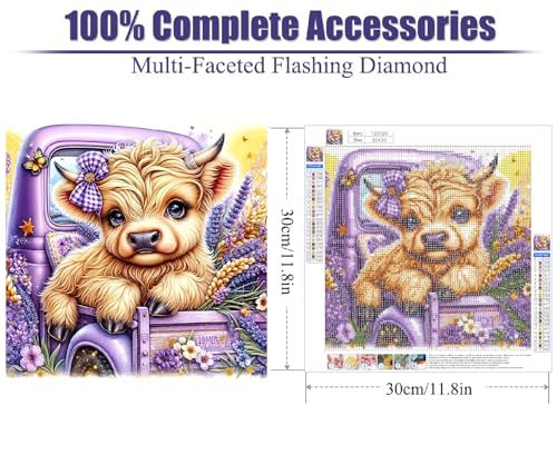 STGLCR Cow Diamond Art Kits for Adults Beginner,DIY Truck Diamond Painting 5D Round Full Drill Highland Cow Diamond Dots Gem Art Crafts with Tools Animal Crafts for Wall Decor 12x12in