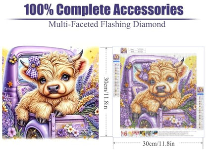 STGLCR Cow Diamond Art Kits for Adults Beginner,DIY Truck Diamond Painting 5D Round Full Drill Highland Cow Diamond Dots Gem Art Crafts with Tools Animal Crafts for Wall Decor 12x12in