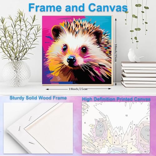 Artunion Framed Paint by Numbers Kit for Adults Beginners & Kids Ages 8-12,Colorful Hedgehog Paint by Number with Frame,Animal Easy Paint by Numbers Kit on Canvas 10 * 10 Inch Without Easel - color: ZXT-384-F