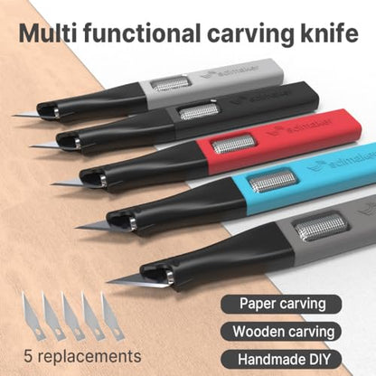 Precision Craft Knife, #11 Blade Storage, 3-Pack Blue | Ergonomic non-roll hobby scalpel, internal spares compartment, aluminum locking wheel for DIY modeling & scrapbooking. - color: Blue*3pcs