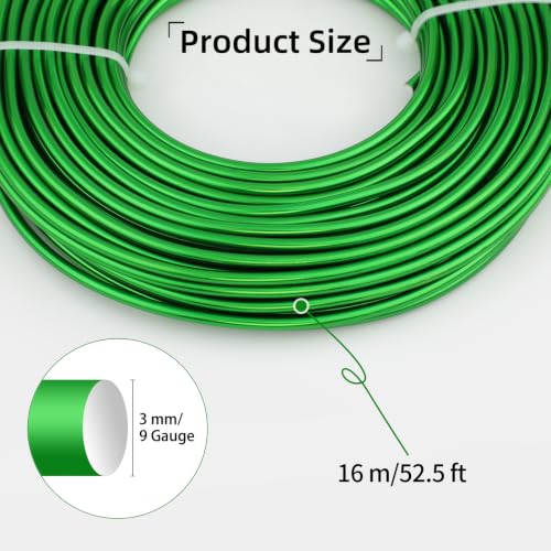9 Gauge Aluminum Craft Wire, 52.5FT Bendable Armature Wire for Sculpting, Jewelry Making, DIY Crafting, Doll Making, Modelling, Bonsai Training(Grass Green) - color: Grass Green