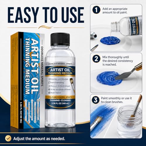 Odorless Mineral Spirits, Purified Mineral Spirits Paint Thinner for Oil Painting,Professionals Oil Painting Supplies for Painting to Dilute Oil Paints and Clean Brushes, 100ml