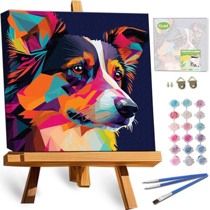 TOCARE Framed Paint by Numbers Kit for Adults Beginners & Kids Ages 8-12,12x12inch Border Collie Paint by Number with Frame,Dog Paint by Numbers Framed Canvas for Amimal Lover(Without Easel) - color: TC-F-295