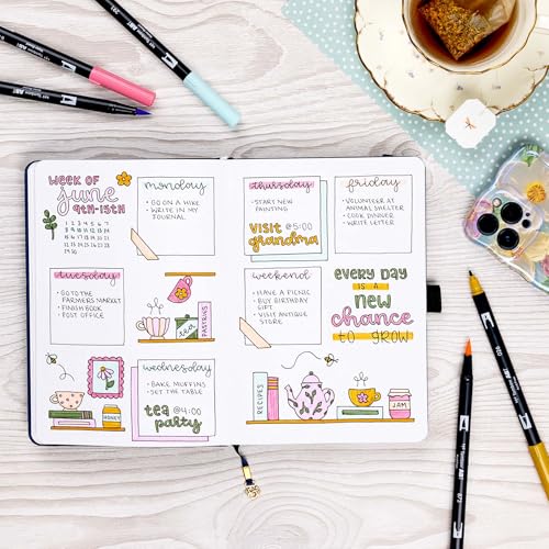 Tombow 56242 Dual Brush Pen Art Markers, Teatime, 6-Pack. Brush/Fine Tips