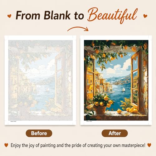 AUKELHJ Paint by Numbers Kit for Adults Beginner, Window View, 16X20 Inch - color: 04-Landscape