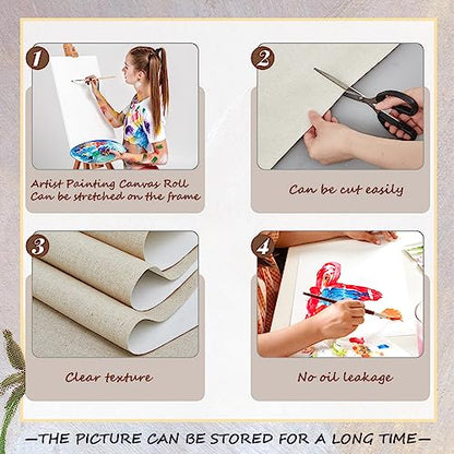 8 Yard Long x 36" Wide / 63'' Wide Large Canvas Roll 12 oz Cotton Triple Primed Canvas Roll Gesso Artist Painting Backdrop(63'' Wide x 8 Yard Long) - size: 63'' Wide x 8 Yard Long