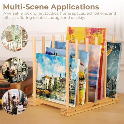 Tabletop Art Storage Rack - Wooden Drying & Display Rack with Adjustable Slots for Organizing Canvas, Prints, Artwork, Panels, and Posters - Ideal Organizer for Studios & Galleries - size: Desktop Art Rack