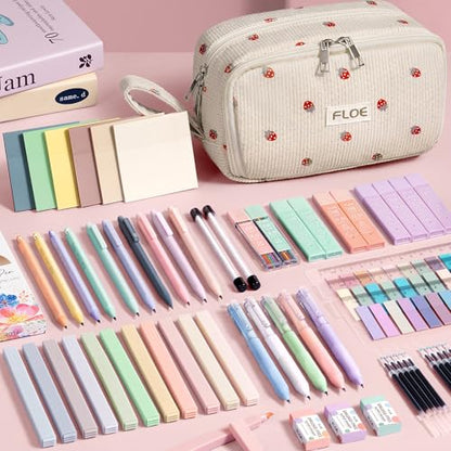 62PCS Aesthetic School Supplies Cute Back to School Supplies Stationary Set | College Preppy Essentials Kit with Large Pencil Pouch Case, Pastel Highlighters Gel Pens Mechanical Pencils for Student Girls - color: Blue