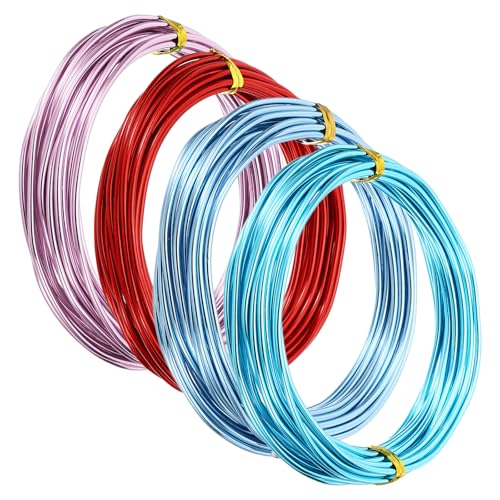 PATIKIL Aluminum Craft Wire, 16.4ft, 2mm/12 Gauge, 4pcs (Pink, Red, Blue) for Bonsai, Jewelry, Crafts - color: Pink Red Blue Tone, size: 2mm x 16.4ft