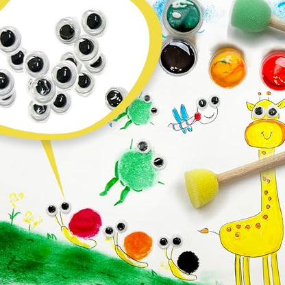Daily Treasures 60PCS sponges for Painting in Different Shapes and Sizes, Art Sponges with Wiggle Eyes, Wooden Handle Sponge Brush Tools for Painting