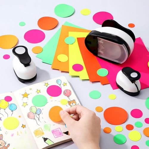 CHENGU 3 Pack Circle Hole Punch 2"/1"/0.6", Black | Paper Craft Cutters for Card Making, Shape Punches for Scrapbooking, Includes 10 Sheets Stickers, Photo Album DIY Projects - color: Black, style: Circle