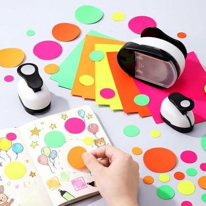CHENGU 3 Pack Circle Hole Punch 2"/1"/0.6", Black | Paper Craft Cutters for Card Making, Shape Punches for Scrapbooking, Includes 10 Sheets Stickers, Photo Album DIY Projects - color: Black, style: Circle