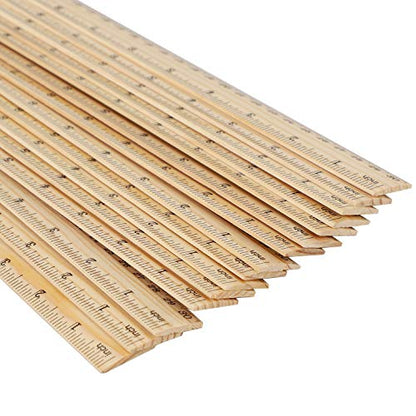 KINJOEK 72 Packs 30cm 12 Inch Wooden Rulers, 2 Scale Imperial Metric Double Sided Pine Wood School Measuring Ruler Bulk for Home Classroom Student Office Use Drafting Supplies - size: 72 Packs 12 Inch