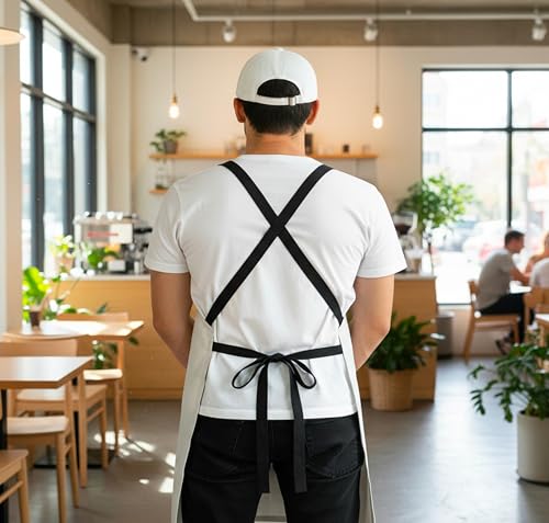 Professional Work Apron for Men & Women – 100% Cotton with waterproof Membrane, Cross Back Straps - color: Storm Grey