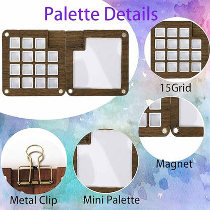 Mini Watercolor Paint Set with 15 Grid Travel Portable Palette Pocket Artists Wooden Gird Paint Box for Kids Painters Students