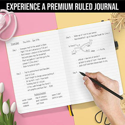 Lined Journal Notebook for writing + Free Pen! Ruled 200 pages, 120gsm Thick Paper with Sticky Notes,pen loop, elastic band, leather hard cover | Scribbles That Matter A5 journals, (5.75 x 8.2) - color: Navy Blue