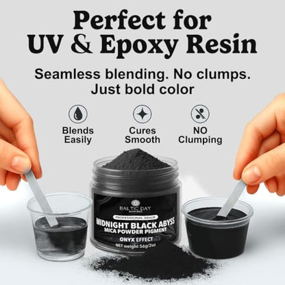 BALTIC DAY Midnight Abyss Black Mica Powder 2 oz (56g) – Deep Black Pigment for Epoxy Resin, Soap Making, Candle Dye, Slime, Nail Art, Bath Bombs, Acrylic Pouring & Crafts - color: Midnight Abyss