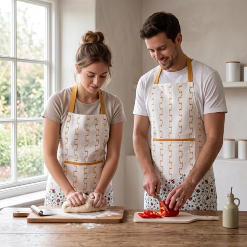 FINGERCRAFT Apron, Dual Pocket, Adjustable Tie, Multipurpose Washable Bib Apron for Home, Kitchen, Chef and Professionals - color: Golden Vine