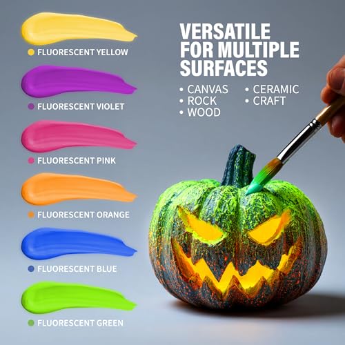 Neon Fluorescent Washable Tempera Paint – UV-Reactive Under Blacklight, 6 Bright Colors, 4 fl oz Bottles, Non-Toxic Kid-Safe Craft & Classroom Paint, Made in USA - color: Neon