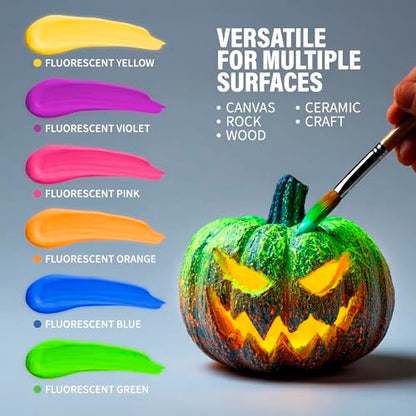 Neon Fluorescent Washable Tempera Paint – UV-Reactive Under Blacklight, 6 Bright Colors, 4 fl oz Bottles, Non-Toxic Kid-Safe Craft & Classroom Paint, Made in USA - color: Neon