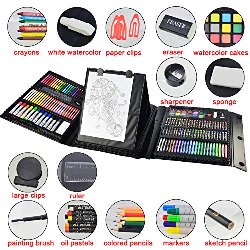 Sunnyglade 185 Pieces Double Sided Trifold Easel Art Set Art Supplies Black - color: multi-color