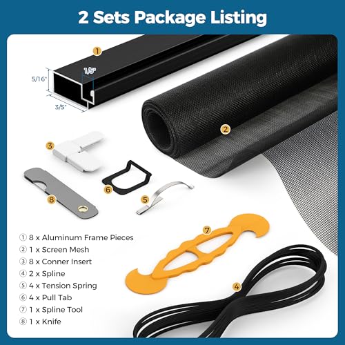 Augblinds DIY Aluminum Window Screen Frame Kit, 2 Sets, 46 in, Black - color: Black, size: 46 in X 46 in (2 Pack)