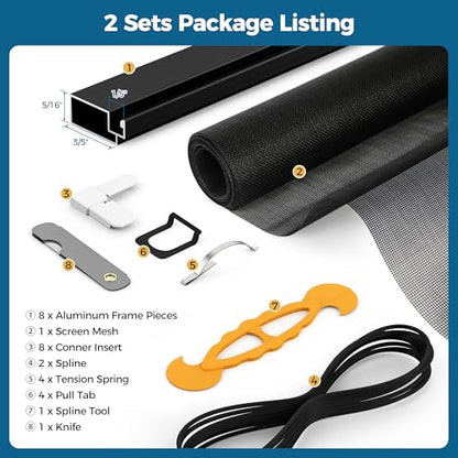Augblinds DIY Aluminum Window Screen Frame Kit, 2 Sets, 46 in, Black - color: Black, size: 46 in X 46 in (2 Pack)