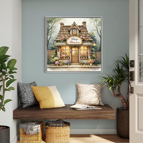 GEWOUVIN Flowers Shop Diamond Art Kits for Adults, Diamond Painting Kit Adults for Beginners, Round 5D DIY Dimond Art,Full Drill Painting Kit Art and Crafts for Adults Home Wall Decor【13.8x13.8inch】 - color: JW-111
