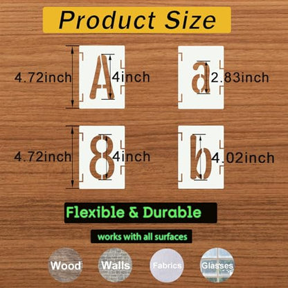 4 Inch Alphabet Letter Stencils, 66 Pcs Reusable Plastic Letter Number Symbol Interlocking Drawing Template Kit for Painting on Wood, Wall, Glass, Fabric, Signage, Door Porch - size: 4 Inch
